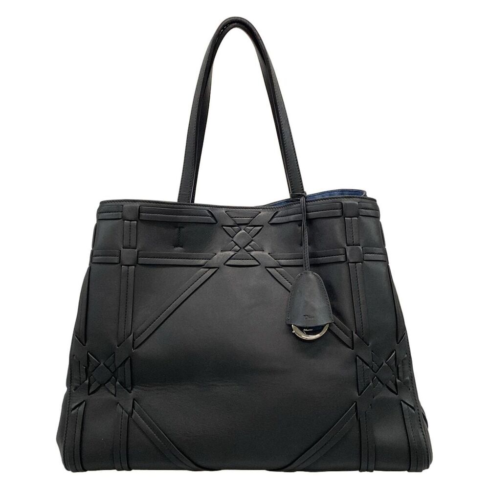 DIOR Christian Tote Bag Cannage Black Leather